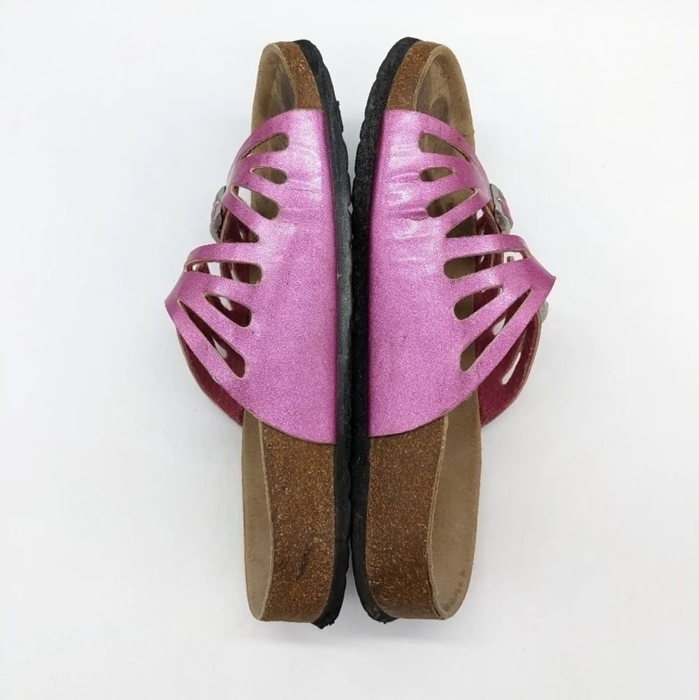 Betula by Birkenstock pink strappy leather slip on 36 5/5.5
